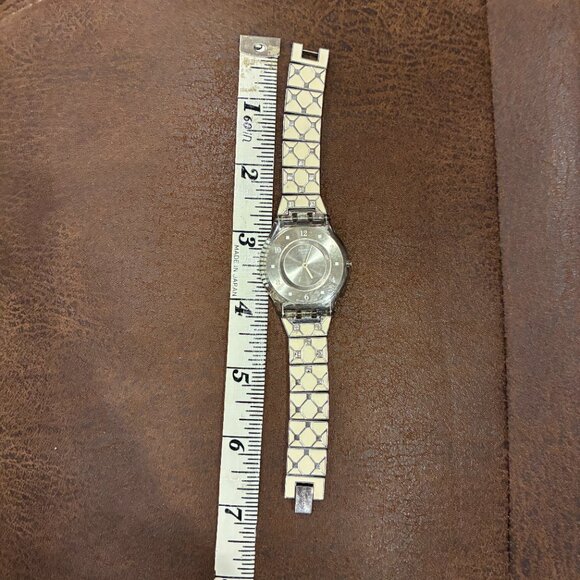 Swatch Watch Flat Silver Face with White Silver Band & Clasp - Picture 13 of 14